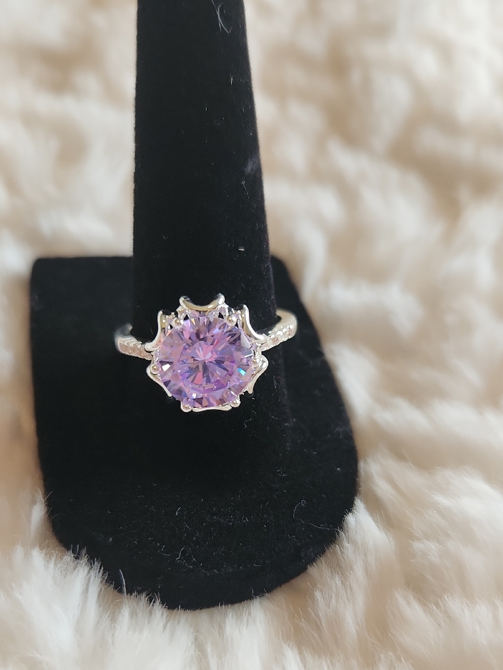Princess Silver Ring Brand New with Amethyst Round Center Stone CZ Accents